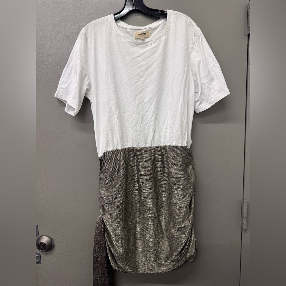 NWT Anthropologie Porridge Crew-Neck Metallic Twofer Mini Dress size XL
